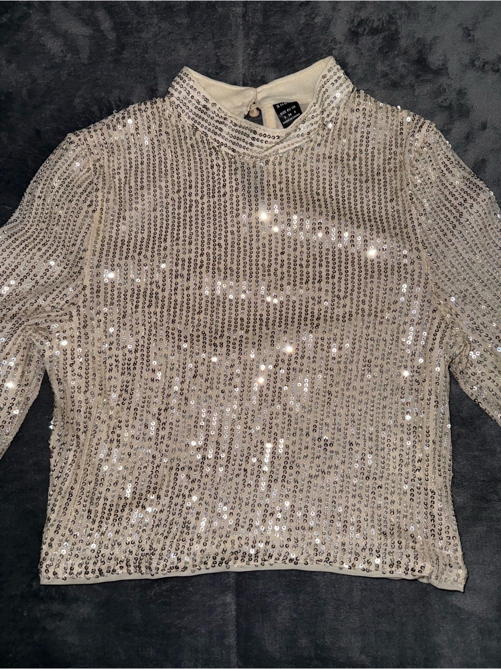 Sparkling Sequin Mock Neck Top in Ivory